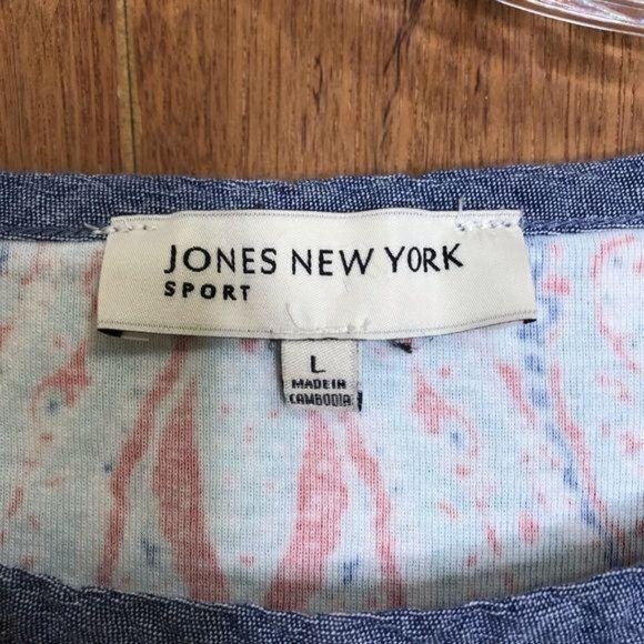 Jones New York Sport Blue Red Large Boho Print Top - Picture 3 of 11